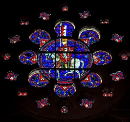 Roosvenster met afbeelding van Simon de Montfort, kathedraal van Chartres
